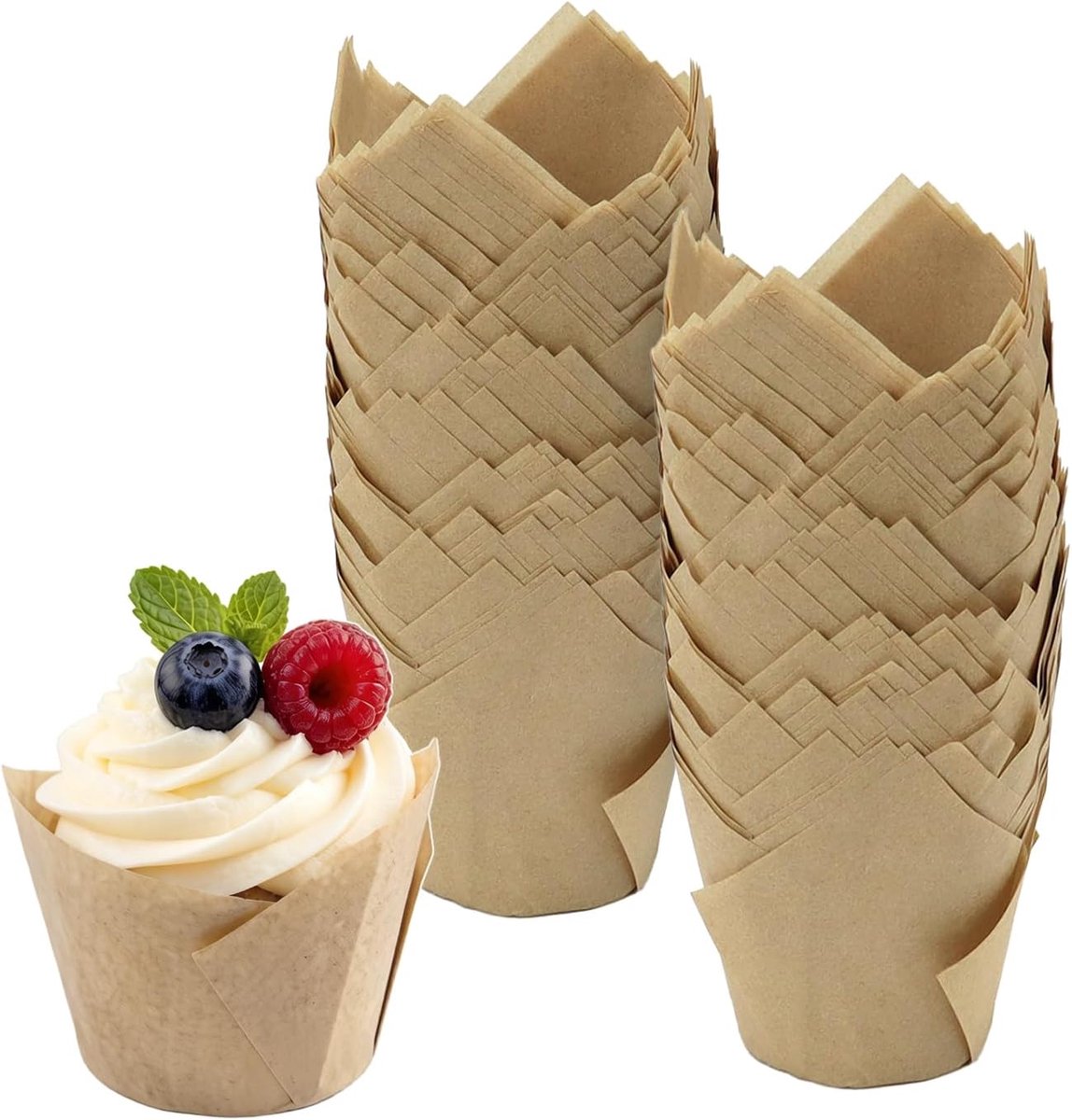 SnelShoppen - Muffinvormpjes Tulpen 200 stuks - Natuurlijk Ongebleekt Papier - Standaardmaat 5 cm - Perfect voor Feest, Kerstmis en Bruiloft