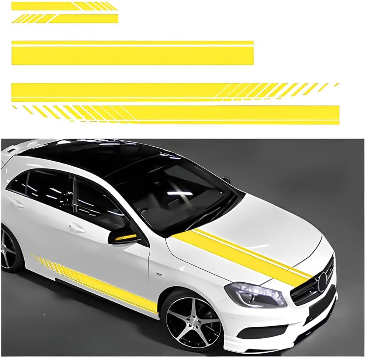 SnelShoppen - 5 Stuks Auto Motorkap Stripe Stickers, Racing Stickers voor Auto Body, Duurzame PVC Custom Stripe Decoratie voor Voertuigen, Waterproof