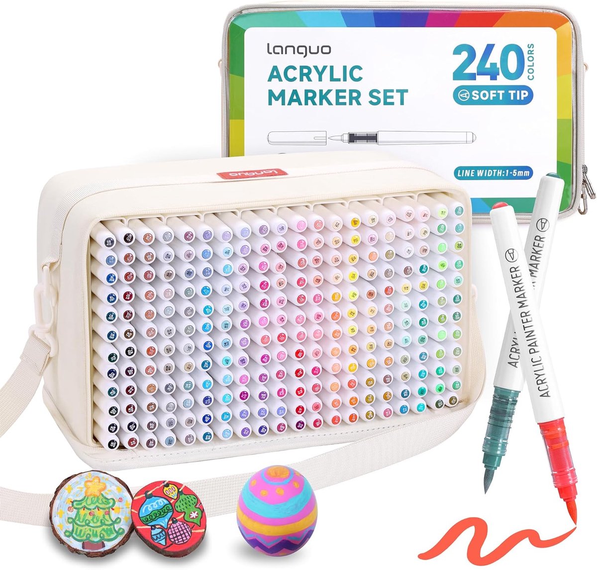 SnelShoppen - 240 Kleuren Acrylverf Markers Set met Borstel Tip, Hoogwaardige Acryl Pennen voor Hout, Stenen, Canvas, Textiel, DIY Creatieve Projecten