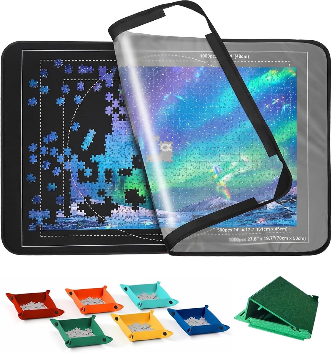 SnelShoppen - Puzzle board met verstelbare standaard, draagbare vilt puzzelmat voor 1000 stukjes, inclusief 6 sorteerdozen en stofhoes, ideaal voor pu