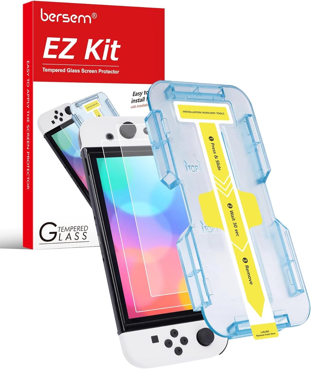 SnelShoppen - Gehard Glas Screen Protector voor Switch OLED 7 inch 2021 - 2 Stuks - Auto Alignment Kit - 9H Hardheid - Transparant HD Clear - Anti-Scr