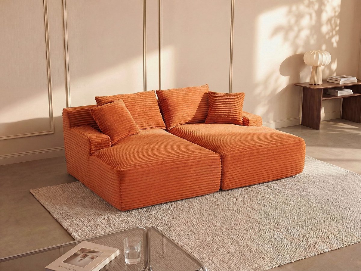 Vente-unique DONILIA 3-zitsbank met diepe zit en comfortabele zitting in breed geribbeld terracotta corduroy