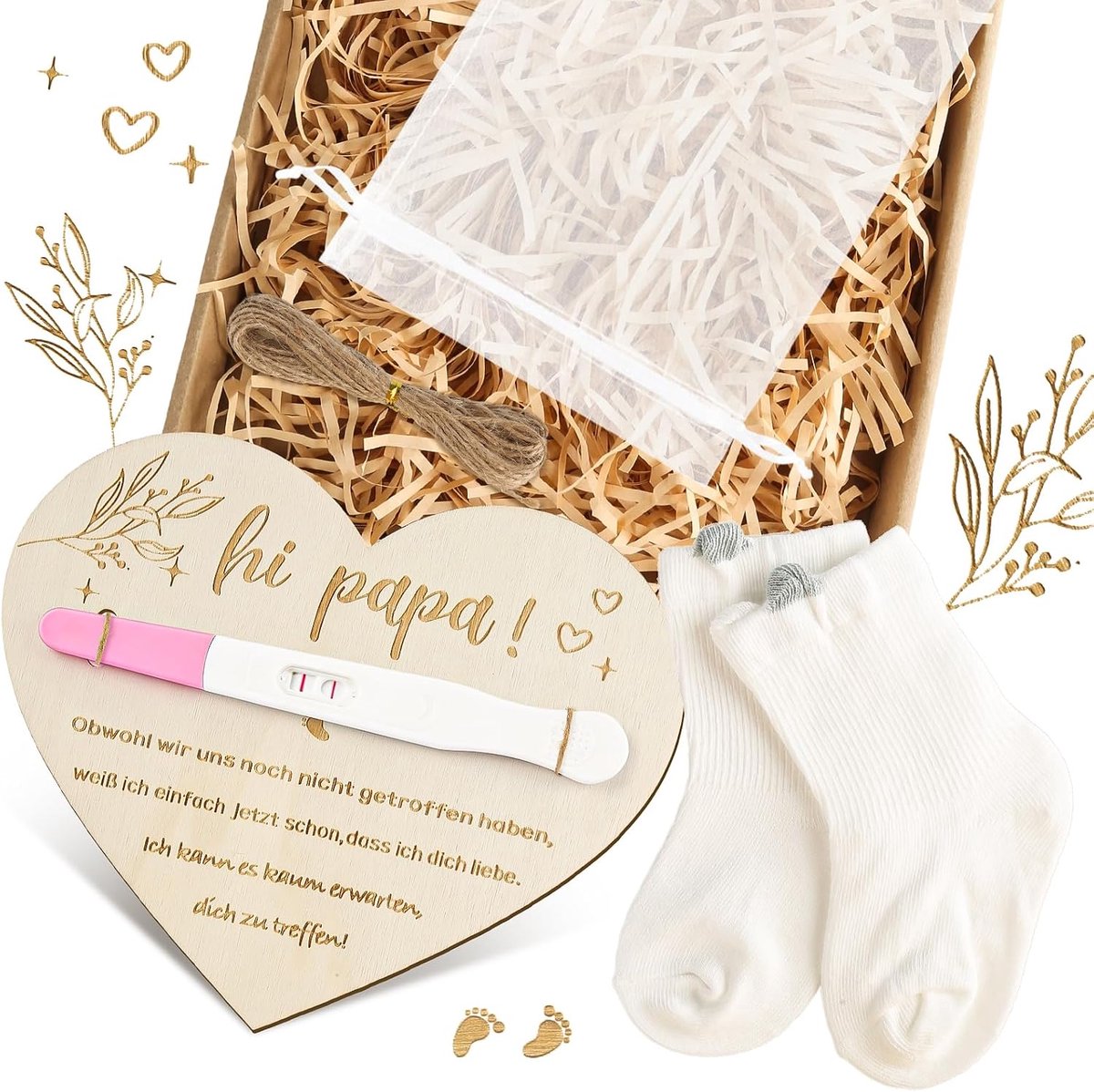 SnelShoppen - Zwangerschap Aankondiging Papa Cadeauset met Babysokken | Du wirst Papa Verrassing & Emotionele Baby Aankondiging Ideeën in Geschenkdoos
