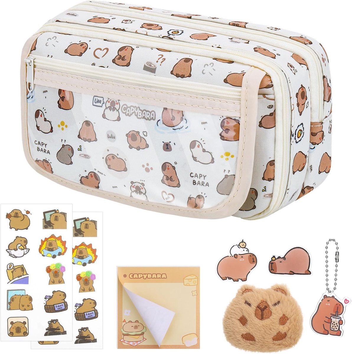 SnelShoppen - JIANTA Capybara Potlood Etui Kawaii Kantoorartikelen Tas - Groot Capaciteit Meerlaags Pen Etui met Capybara Decors voor Kantoor, School