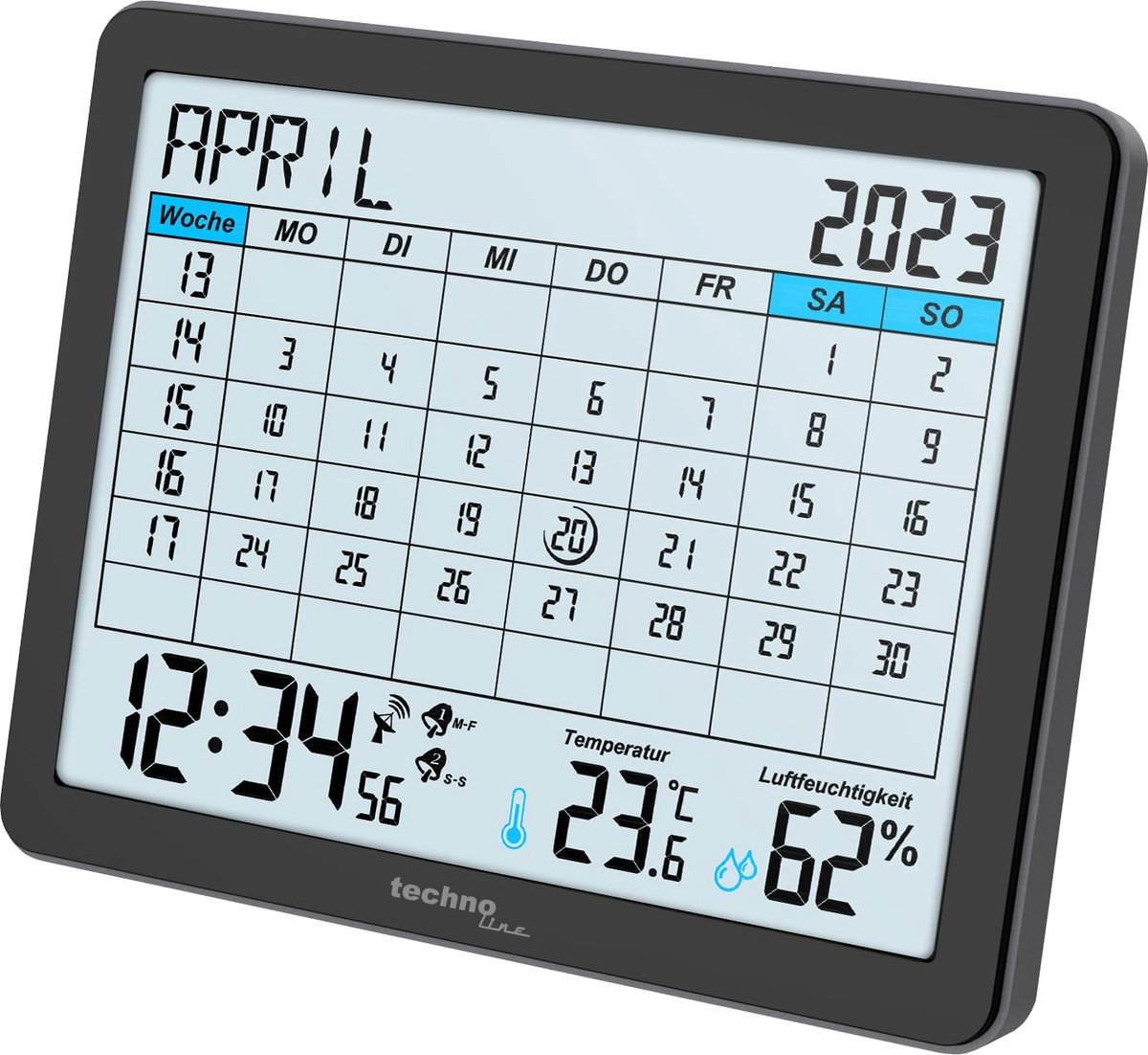 SnelShoppen - WT2600 Tafelkalender met Temperatuur- en Luchtvochtigheidsweergave, DCF-77 Radiogestuurd, 17x14 cm, Zwart, Ideaal voor Thuis en op Kanto