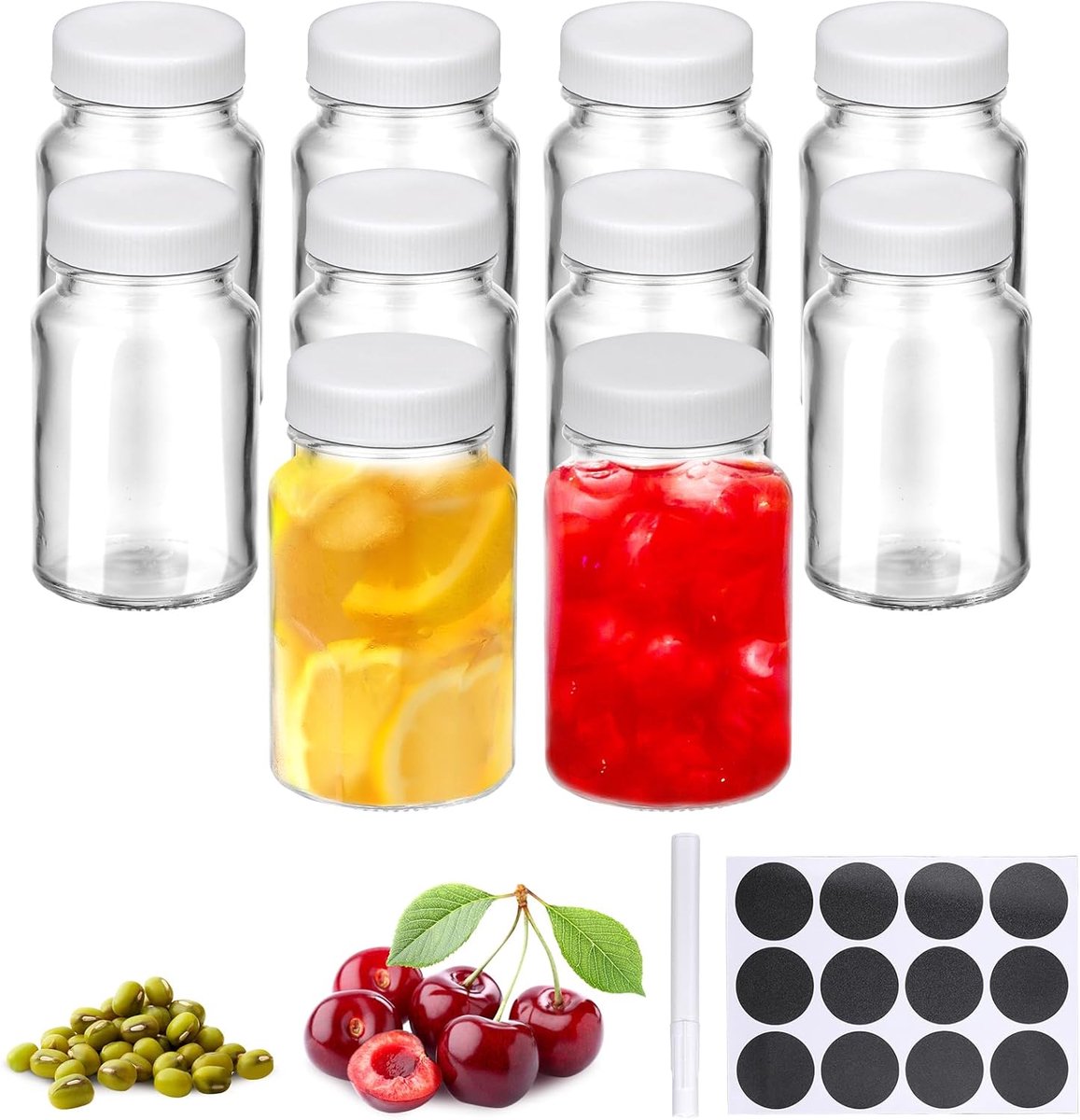 SnelShoppen - 10 Stuks 60 ml Glazen Shotflessen met Deksels - Herbruikbare Lekvrije Mini-Sapflessen voor Gember, Sap, Whisky en Kruiden - Transparant