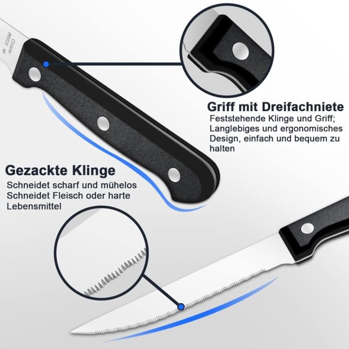 SnelShoppen - Steakmessenset 8-delig, Roestvrijstalen Tafelmessen met Scherpe Kartelrand, Vaatwasmachinebestendig Keukensteakbestek voor Feest en Dine