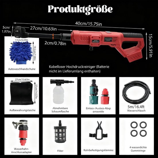 SnelShoppen - 6-in-1 Hogedrukreiniger 69 Bar/1000 PSI, Draagbare Accu Drukreiniger met Multifunctionele Sproeikop voor Auto's, Ramen, Tuinen, Zwembade van Snelshoppen — afbeelding 5