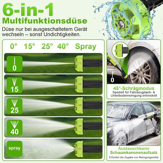 Thijox - Accu Hogedrukreiniger 21V - Draadloos Mobiel Reinigingsapparaat met 2x 4.0Ah Accu's - 70 Bar Piek - 400 L/h Debiet - 6-in-1 Mondstuk - Perfec van Thijox — afbeelding 2