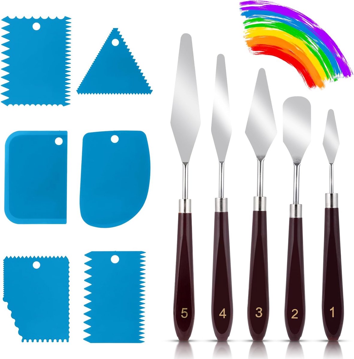 SnelShoppen - Palettemesserstel 11 stuks Spatelset Acrylschilderen met 5 Paletmessen en 6 Schrapers voor Structuurpasta en Olieverf, Perfect voor Kuns