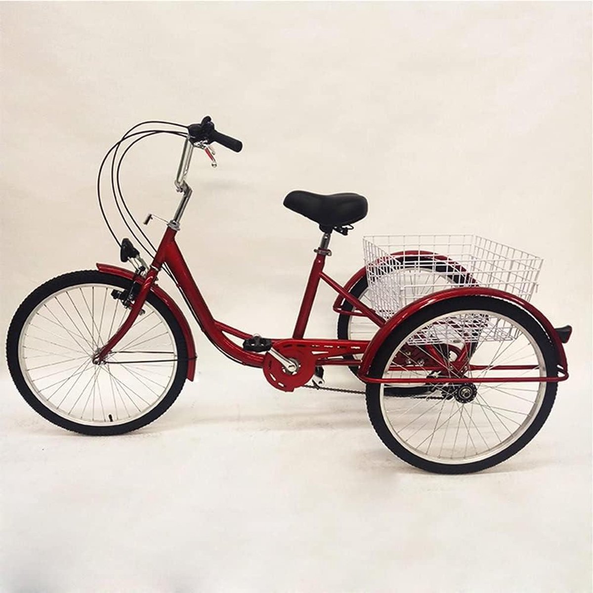 Driewieler voor volwassenen - Comfortabele fiets - Boodschappen doen - Met ruime mand - 24 inch - Rood