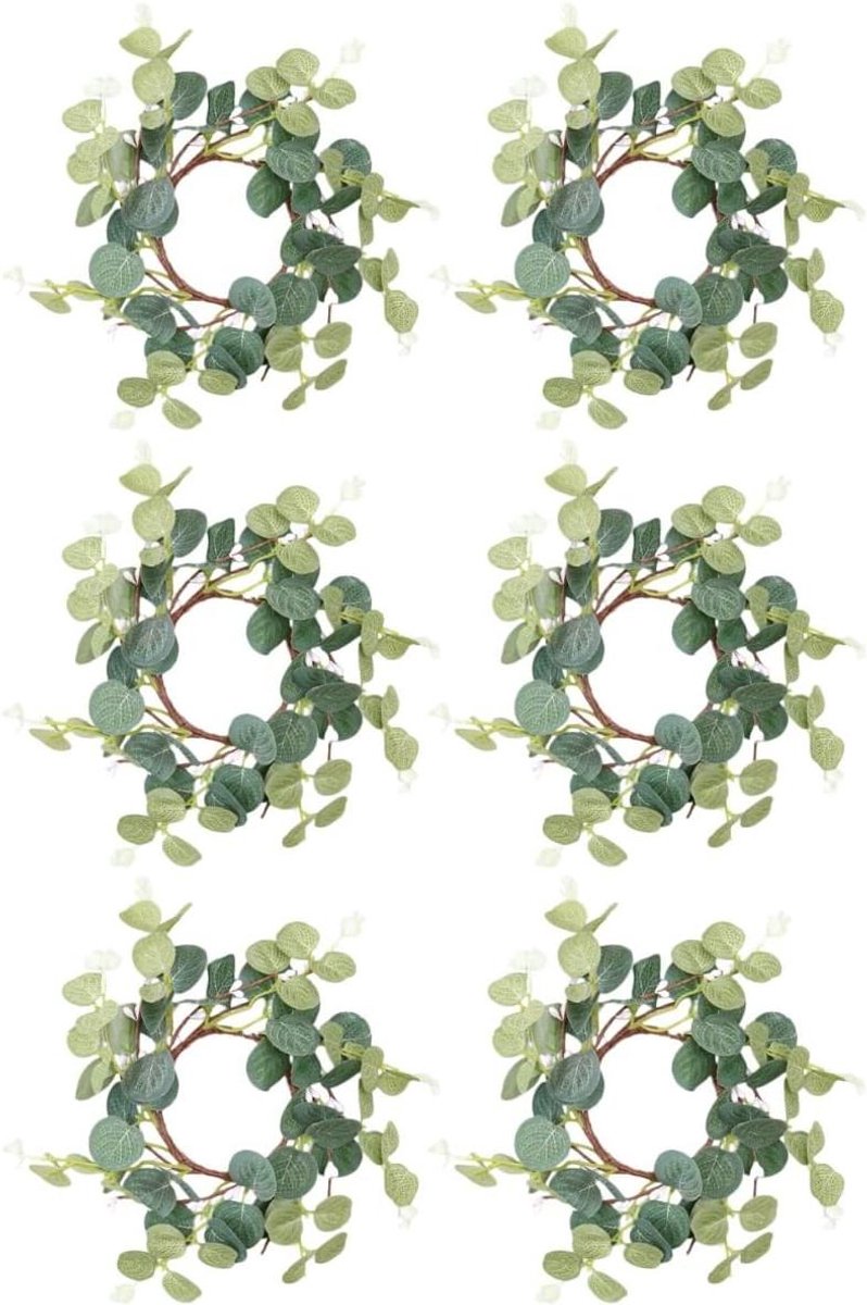 Paaskaarsringen - Kaarsen kransjes - Tafeldecoratie - Kunstmatige bladeren - 6 stuks - Groen