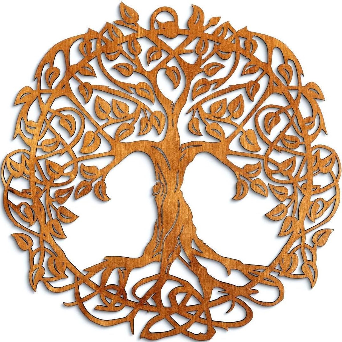 Levensboom Wanddecoratie - Houten Muurkunst - Woonkamer Aankleden - Lasergesneden Details - 48 cm Diameter - Houtkleur