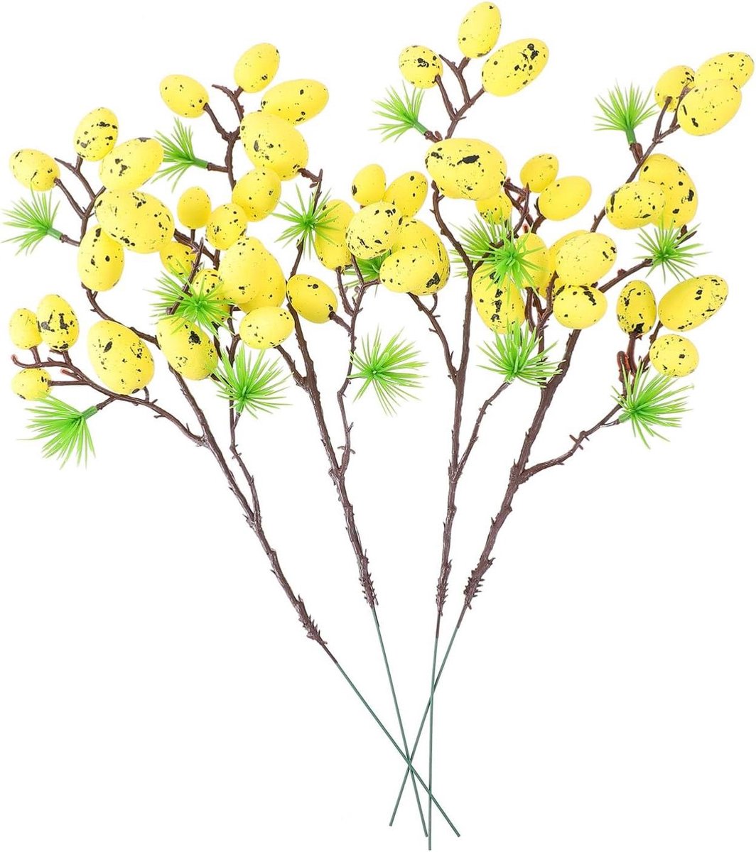 Paastakken Decoratieset - Kunsttakken Eieren - Paasdecoratie Maken - Levendige Lentebloemen - 4 Stuks - Geel