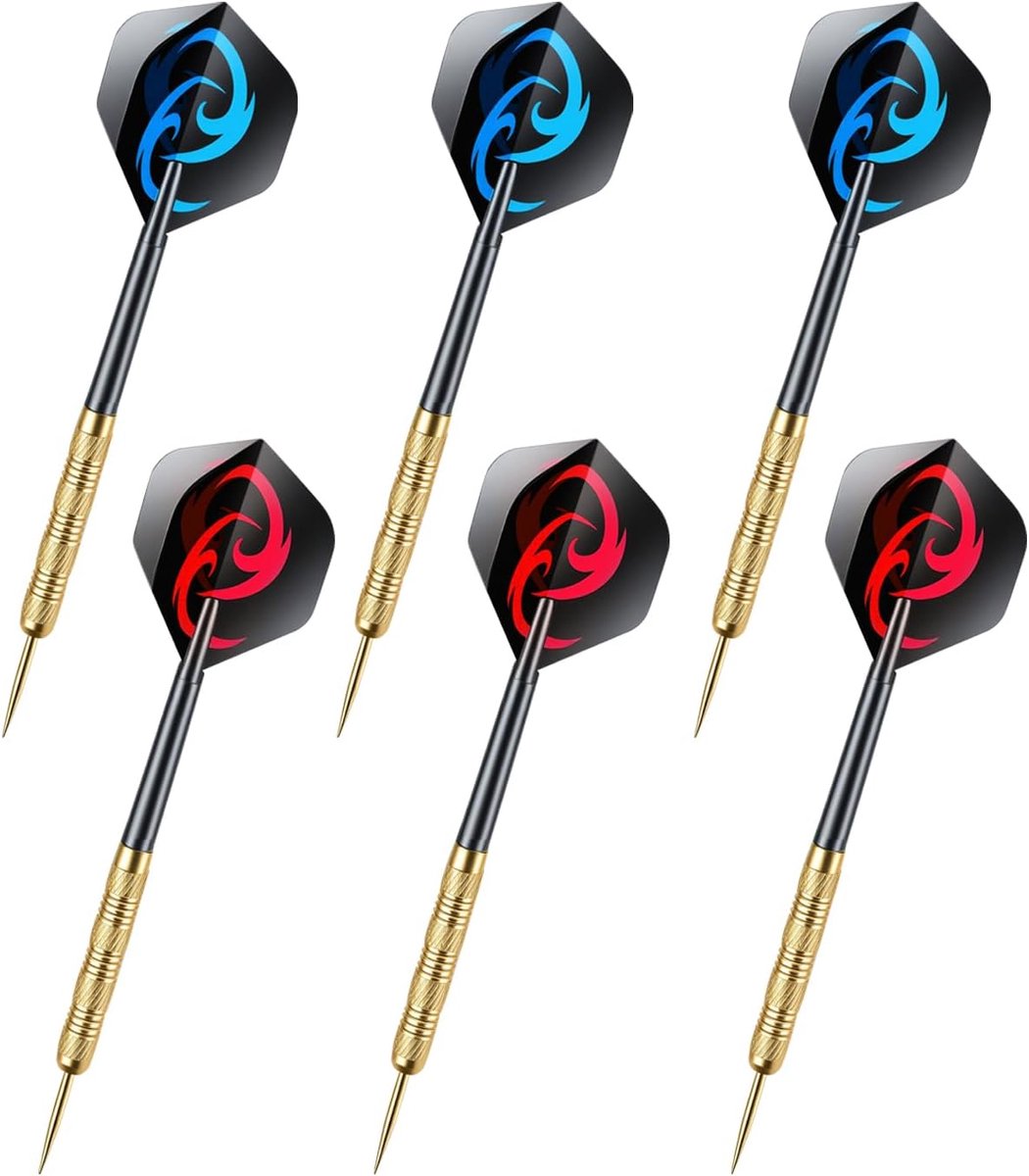 SnelShoppen - Professionele Dartset Stalen Tip 14g - Metalen Dartpijlen voor Beginners en Hobbyisten - 6 Stuks in Blauw en Rood - Perfect voor Feest e