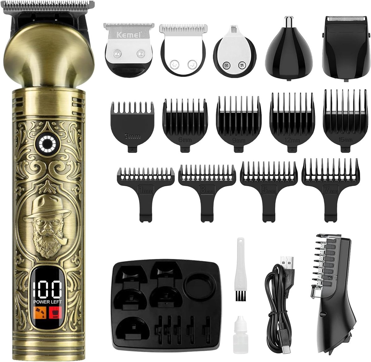 SnelShoppen - Tondeuse, Haartrimmer, Baardtrimmer, Multifunctioneel met 6 Snijkoppen, Trim Haar, Baard, Neus, Oren en Lichaamshaar, Draadloos, Voor He