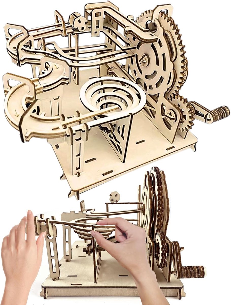 SnelShoppen - Houten Puzzel Kogelbaan Bouwpakket - Mechanisch Model voor Volwassenen en Jongeren - Educatief Speelgoed voor Natuurkunde en Mechanica -
