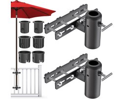 SnelShoppen - Dolibest Parasolklem Balkon 2 stuks, Ruimtebesparende Terrasparapluhouder met 6 Maten Mouwen voor 3-5 cm Paal, Ideaal voor Tuin, Balkon
