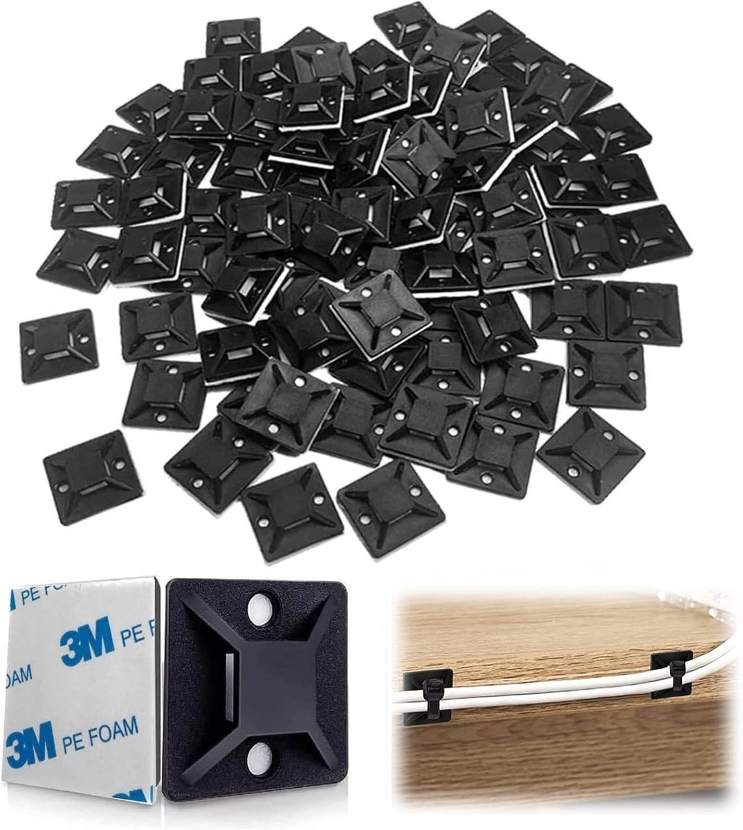 SnelShoppen - Zelfklevende Sokkel voor Kabelbinders, Montagebasis Kabelbinderhouder, Schroefsokkel, 18,5 x 18,5 x 6,4 mm, Ideaal voor Netsnoeren, Eenv