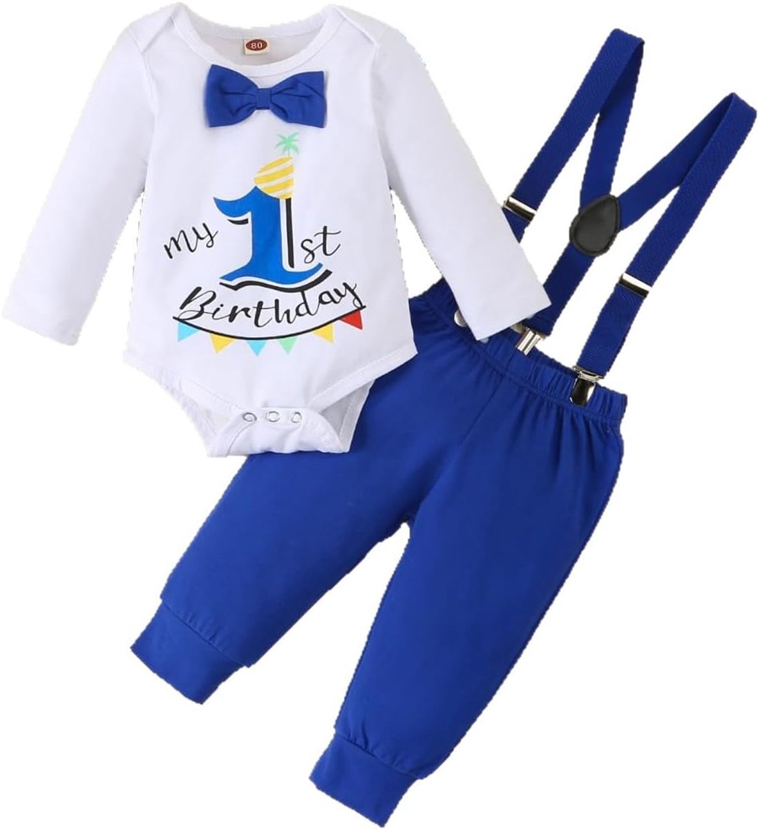 SnelShoppen - Baby Jongens 1e Verjaardag Outfit Peuter Cake Smash Kleding Korte Mouw Romper Jarretel Shorts Set 1 Jaar Feestkleding