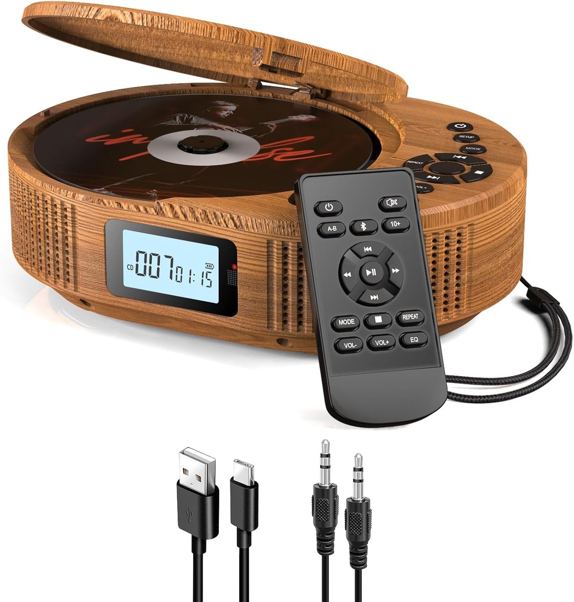 Thijox - Draagbare CD-speler voor Kinderen met Bluetooth, Discman, Radio Boombox, Afstandsbediening, UKW-radio, AUX/USB Ondersteuning voor Auto en Thu