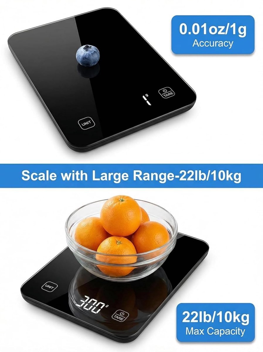 SnelShoppen - Slimme Digitale Keukenweegschaal met LED-display, Voedingswaarde-calculator, Capaciteit 10 kg, 5 Meeteenheden, Nauwkeurigheid 1 g - Idea