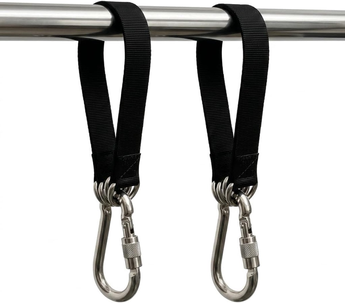 SnelShoppen - 2 Stuks Schommelbevestiging Nylon Ophangriem met D-Ring Karabijnhaak - Hangmatbevestiging voor Binnen en Buiten - Zwart - Veilig en Snel