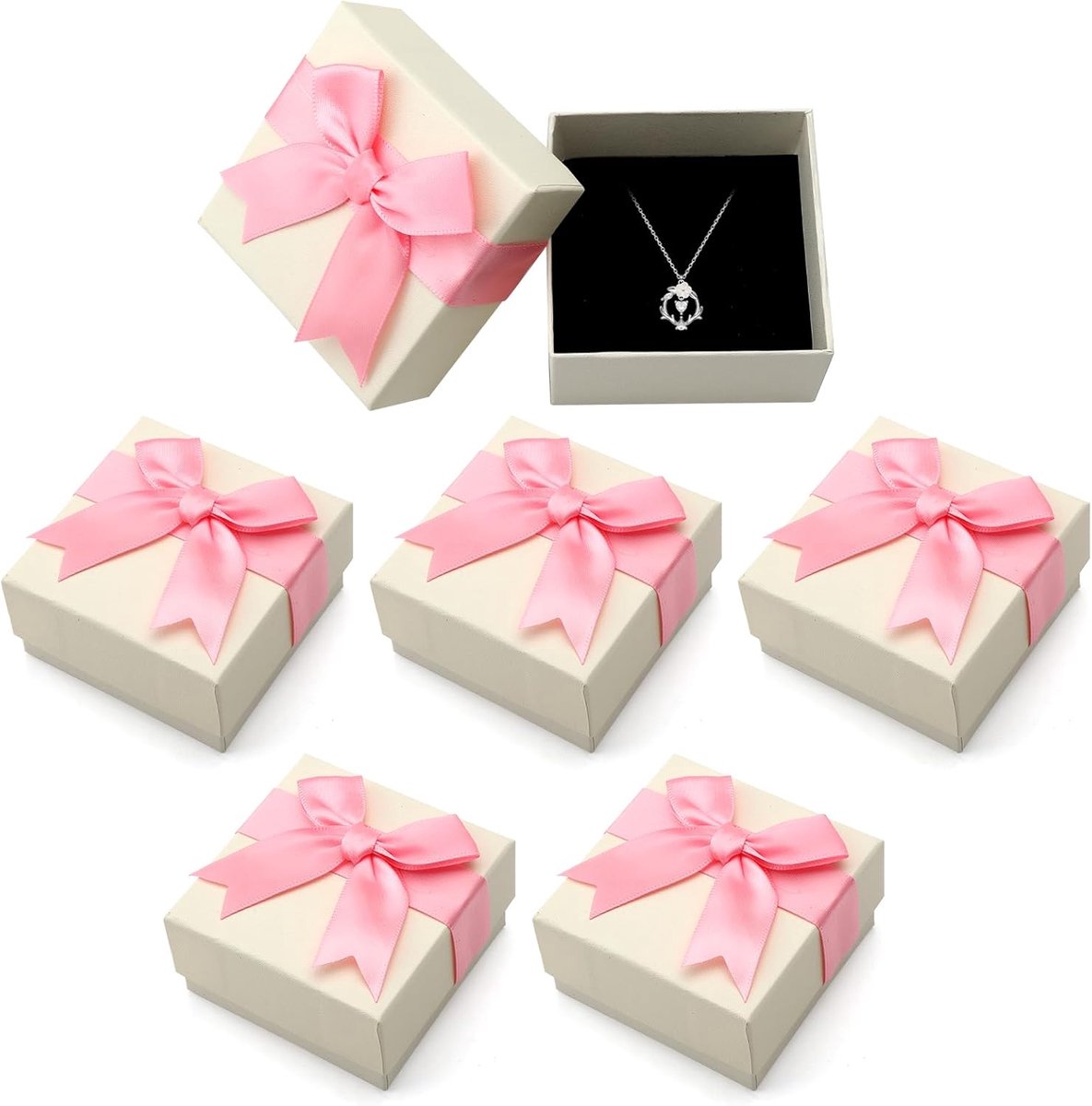 SnelShoppen - 6 Kleine Geschenkdoosjes 7,3x7,3x3,7 cm Roze - Sieradendoosjes voor Sieradenverpakking, Cadeaus, Feesten en Verjaardagen