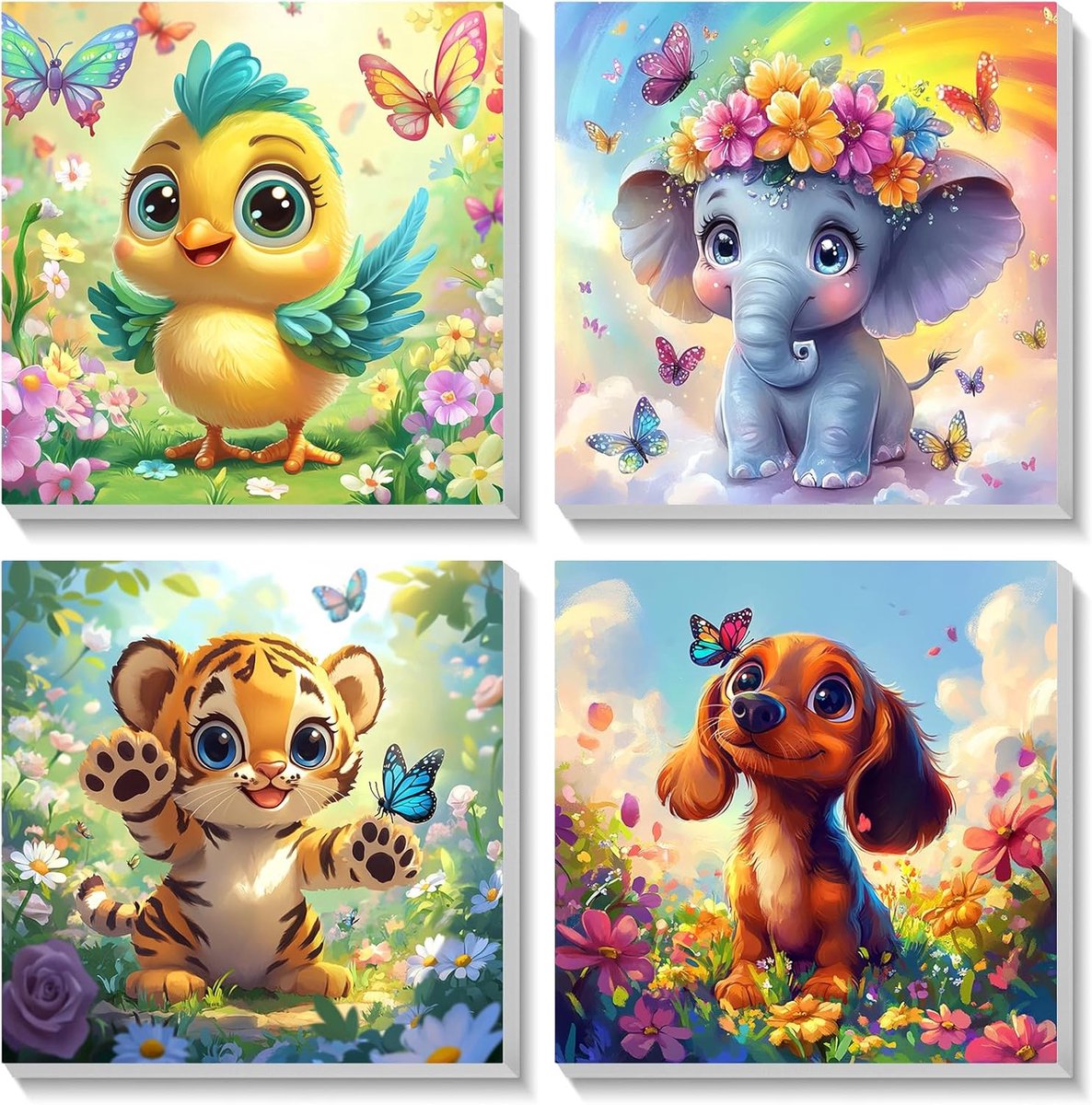 SnelShoppen - Ingelijste Verf op Nummers Kit voor Kinderen, 4-Pack Dieren Schilderen op Nummer Canvas voor Beginners, DIY Acryl Schilderen, Creatieve