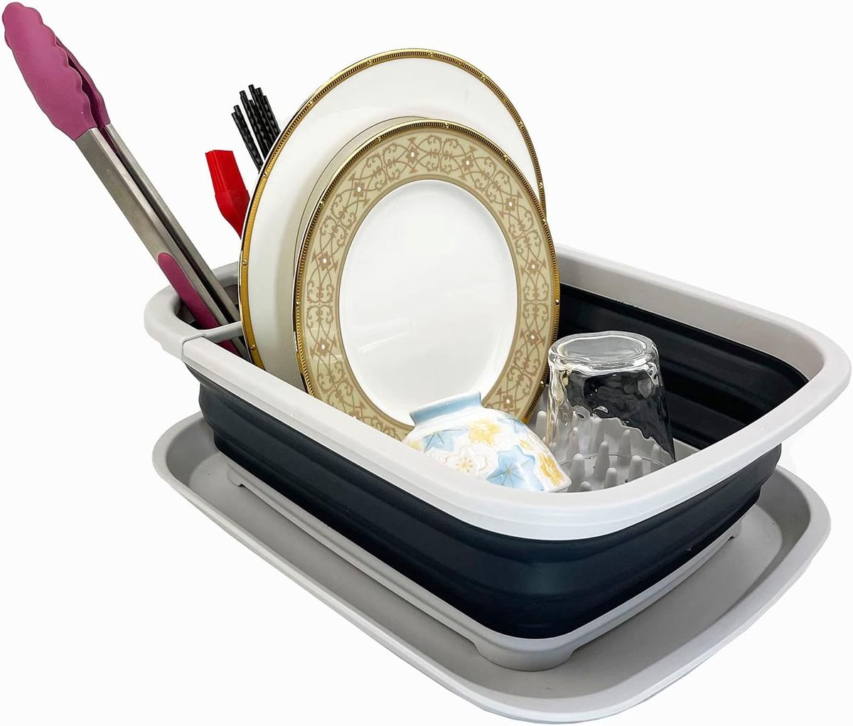 Thijox - 8L Opvouwbare Afdruiprek met Afdruiprek - Ruimtebesparend Droogrek voor Keuken - Draagbare Servies Organizer - Grijs/Leisteen Grijs
