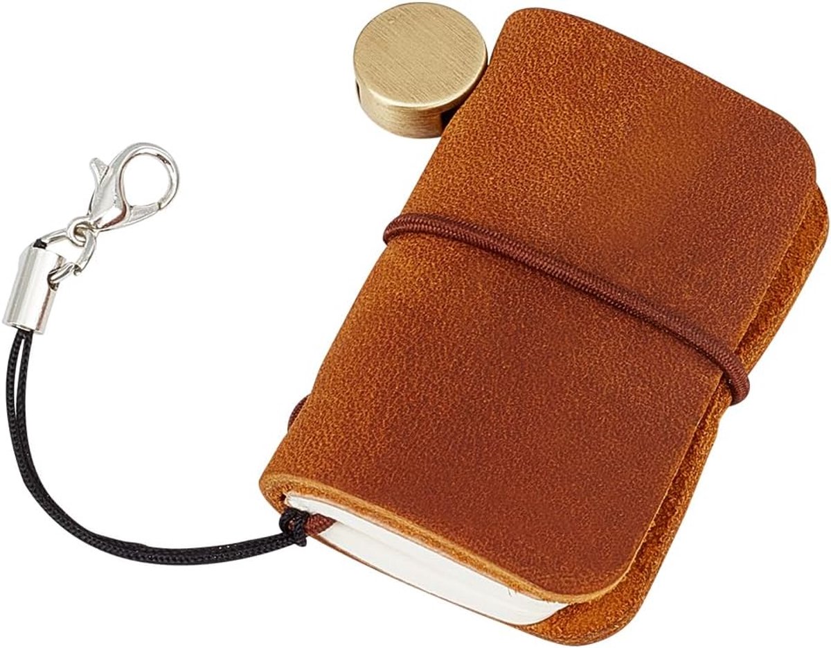 SnelShoppen - Mini Leer Notitieboekje Handgemaakt - 64 Bladzijden Leeg Papier - Vintage Reisset - 4.2 x 4.8 cm - Duurzaam Echt Leer - Voor Mannen en V