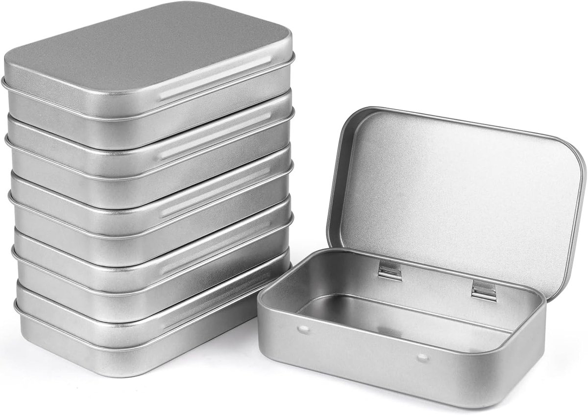 SnelShoppen - 6 Stuks Rectangulaire Lege Gehingde Blikjes | 9.5×6×2cm Metaal Cans met Deksel voor Snoepjes, Paperclips, Spijkers, Organisatie, Keuken