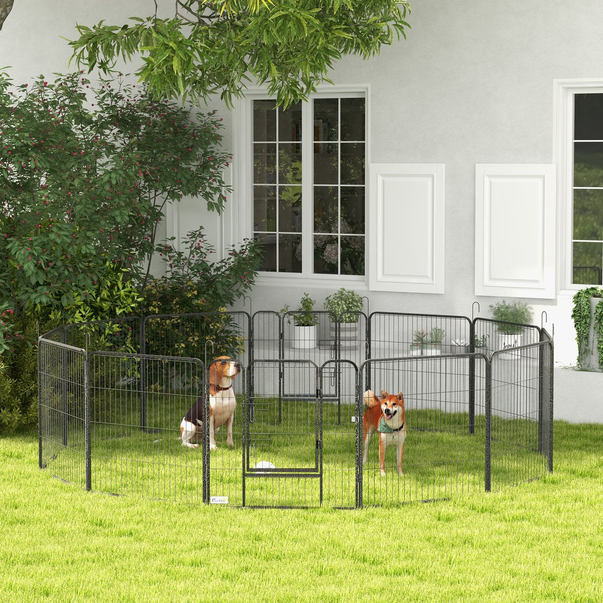DESMIU Puppyren – 12-Delig Met 2 Deuren – 80 Cm Hoog – Staal – Grijs – Opvouwbaar Voor Binnen En Buiten – Flexibel Op Te Stellen