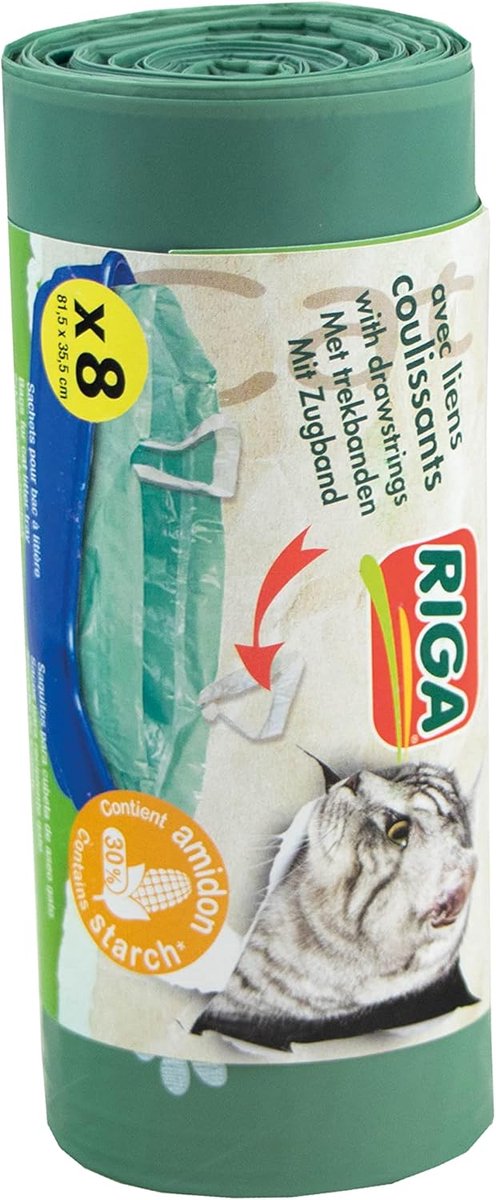 SnelShoppen - Riga Kattenbakvulling Zak met Binding, 8 Stuks - Kattengrit, Gemakkelijk in Gebruik, Hygiënisch en Duurzaam, Perfect voor Thuisgebruik