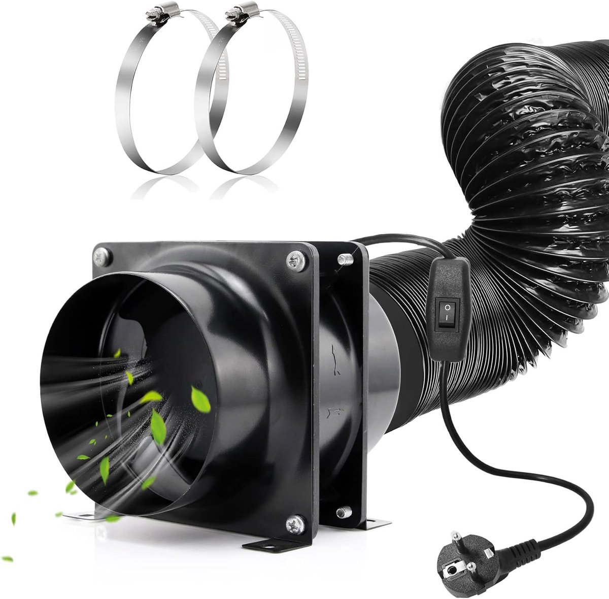 Thijox - 100 mm Afzuigventilator 119 m³/h voor Hydrocultuurgordijnen, Badkamer, Garage - Aan/Uit Schakelaar EU-kabel, Flexibele Slang - Ideaal voor 3D