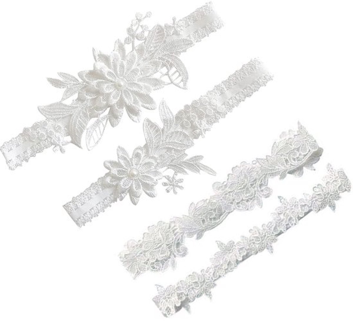 4 stuks Bruidsgarter voor bruiden, Kanten beenband, Bloemen-kant elastische witte garters, Geschikt voor bruiden, bruidsmeisjes, huwelijken, dagelijkse decoratie (wit)