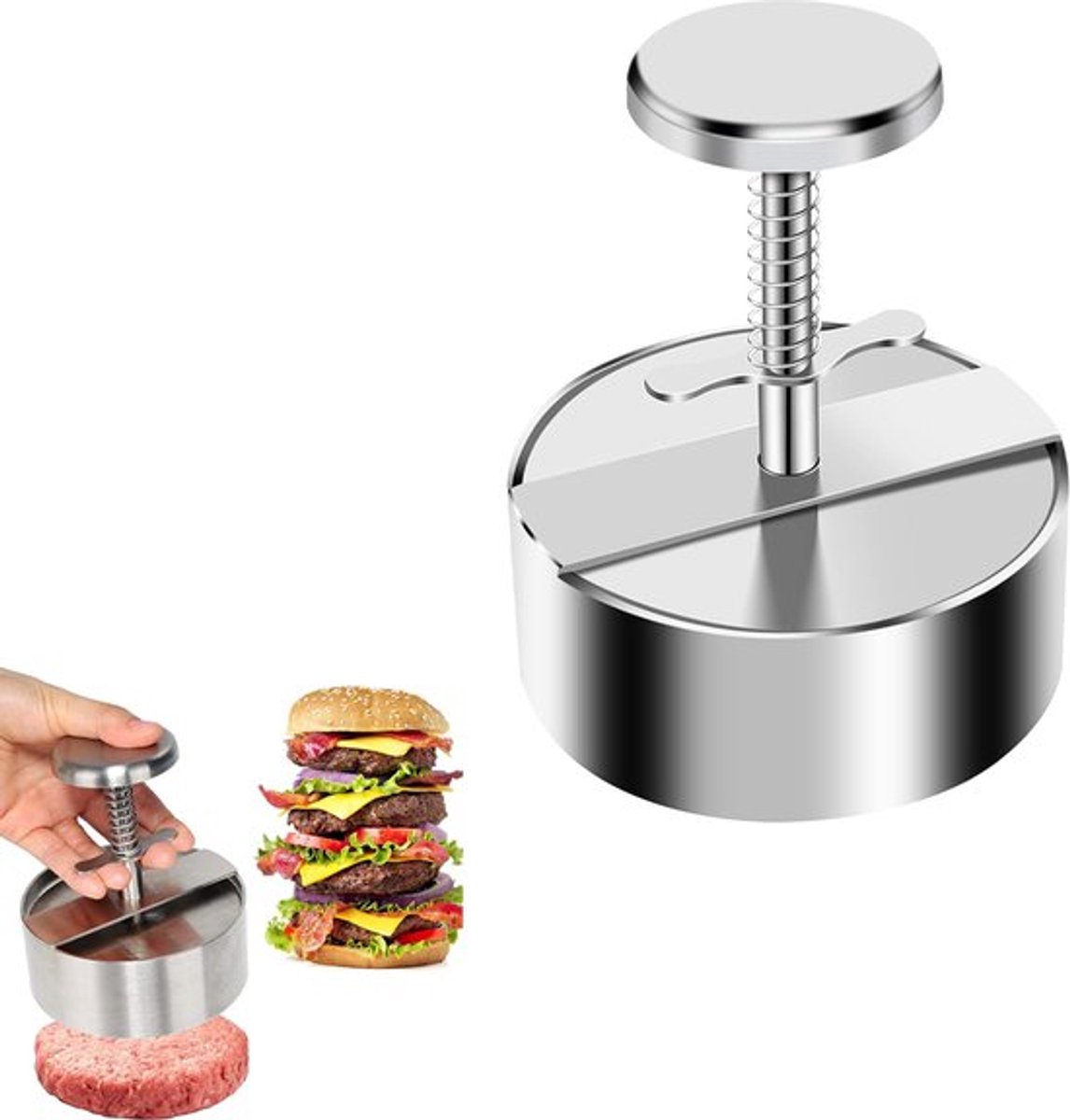 Vleespers - Burger Vleespers - Hamburger Pers - Hamburger Pers - Hamburgervormer - Keuken Voedsel Schimmel - Ronde Hamburger - Zelf Hamburgers Maken - Bbq Accessoires - Voor Heerlijke Hamburgers, Pasteitjes, Bbq, Hamburgerpers - Zilver - RVS
