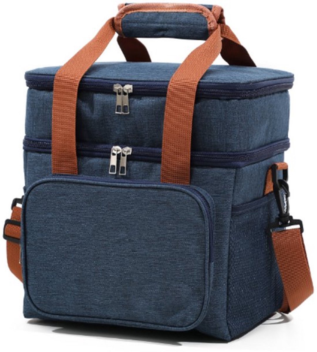 Unisex dubbellaagse geïsoleerde lunchtas, herbruikbare lekvrije lunchbox/koeltas, geschikt voor werk, picknicks, school of reizen, blauw met twee compartimenten.