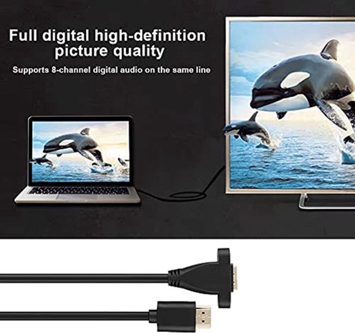 HDMI verlengkabel Hoogwaardige HDMI-kabel, HDMI-plug naar bus Hoogwaardige verlengkabel voor schroefmontage met montagegat