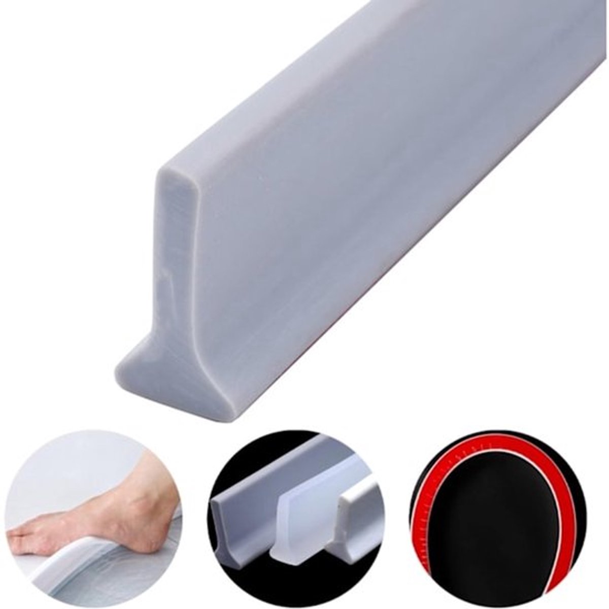 Waterkering Douche - Water Stopper Douche - Douche drempel - Zelfklevende douchestrip - Zelfklevende Waterstopper - 2m - Grijs