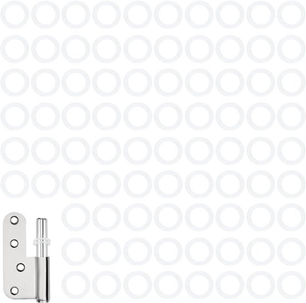 Speciale kunststof sluitringen voor deurscharnier wit - 200 stuks Ø 10 mm x 15 mm x 1 mm