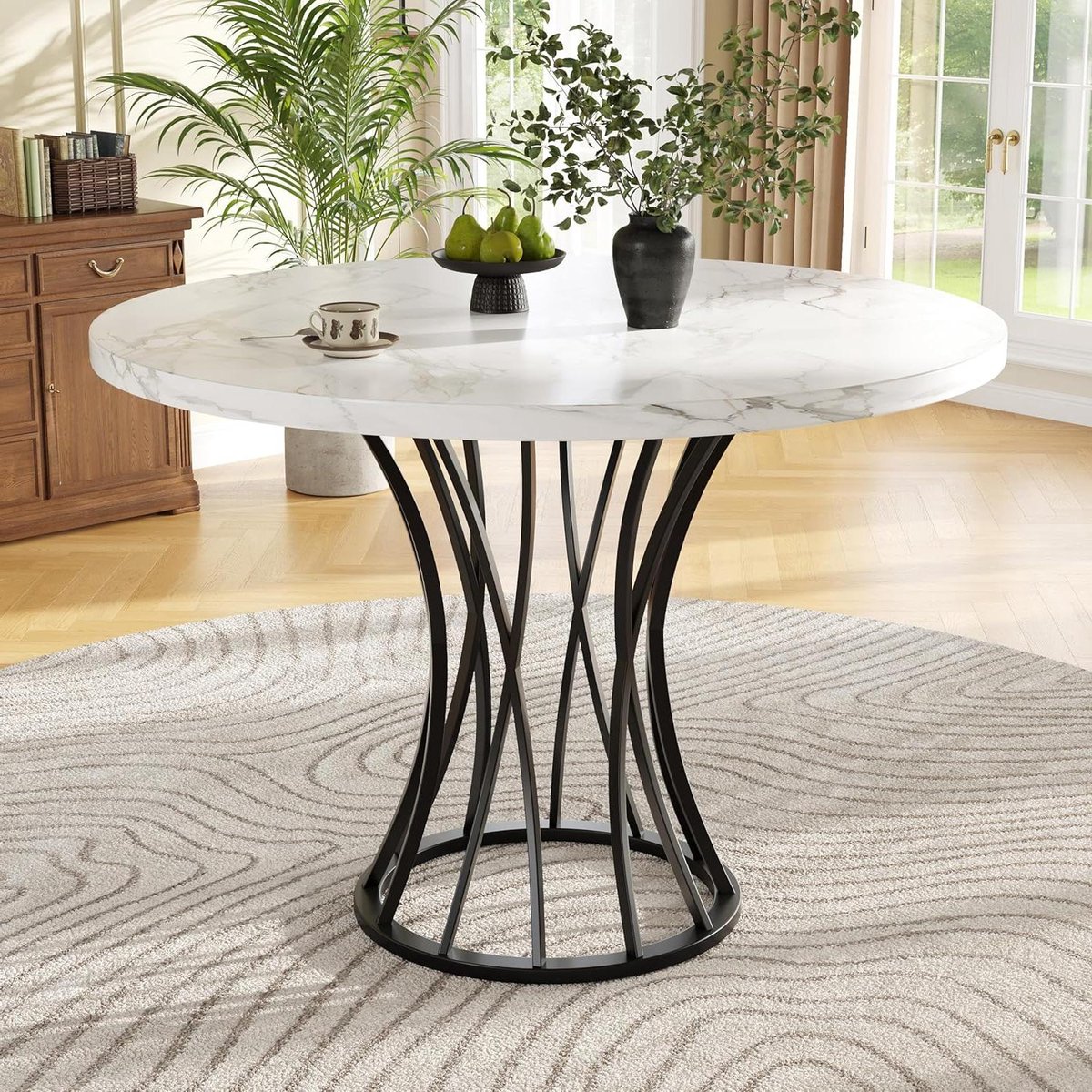 Ronde Eettafel - Keukentafel Bistrotafel - Gezellig Dineren - Ruimtebesparend Design - 80 cm Diameter - Wit Marmerlook