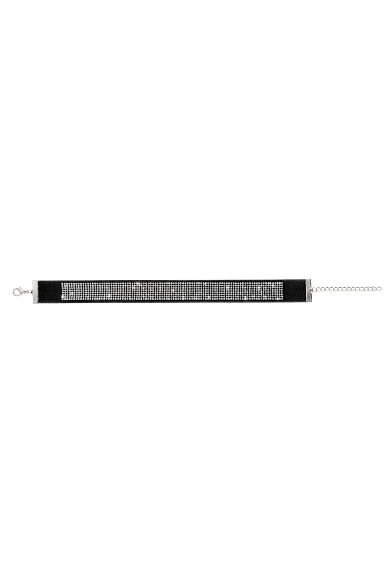 KIMU® Choker Strass Zwart - Stoffen Choker met Strass Steentjes - Diamantjes Halsketting Glamour Glitter Sparkle Festival