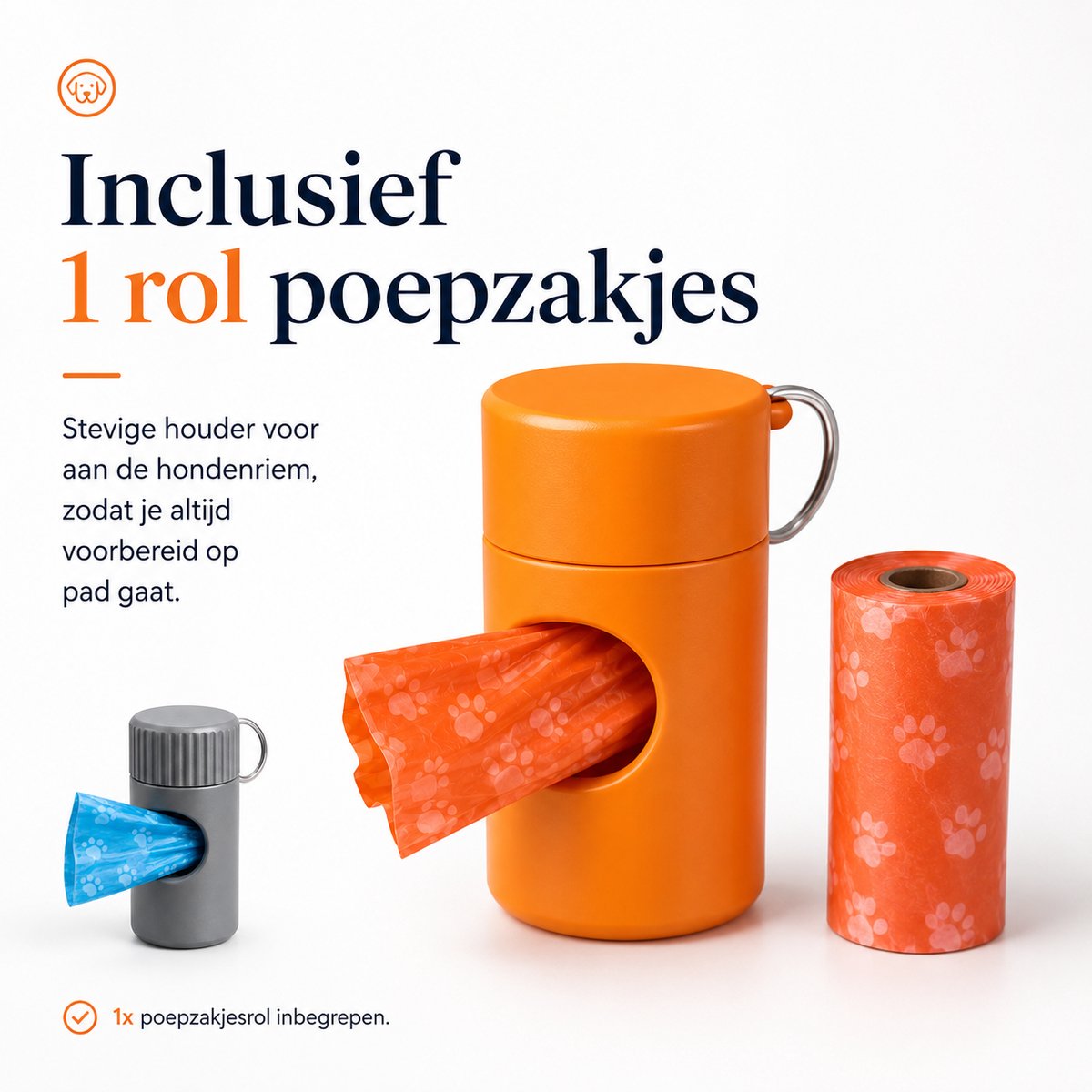 Skushy 2x hondenpoepzakjeshouder met dispenser - stevige poepzakhouder voor aan de hondenriem, handig tijdens wandelingen, met sleutelringbevestiging en afsluitbaar deksel voor hygiënisch gebruik onderweg - 2 stuks - oranje + grijs