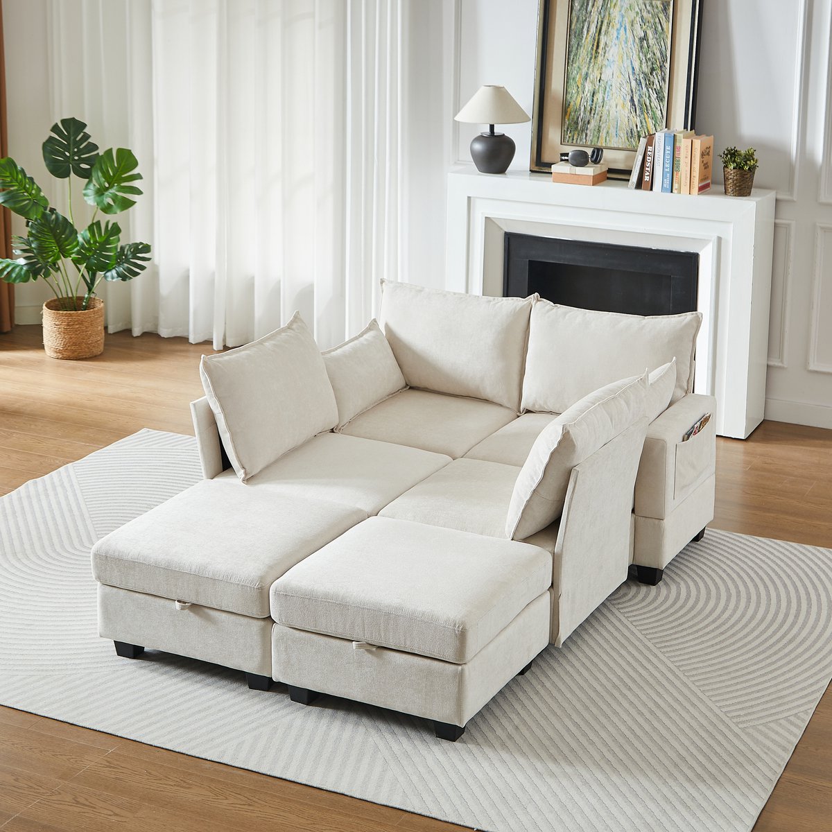STILVORA U-Bank 289,6 x 141 x 87,6 cm - Modulaire Slaapbank Met Opbergruimte - Voor Woonkamer - Chenille Beige