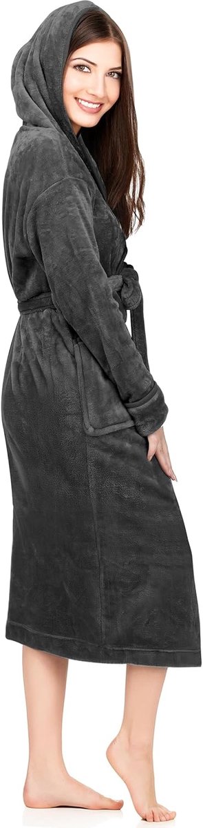 SnelShoppen - Luxe Dames Gewatteerde Badjas met Kap | Super Zachte Fleece Dames Bathrobe | Gezellige Pluche Loungewear en Nachtkleding in Roze