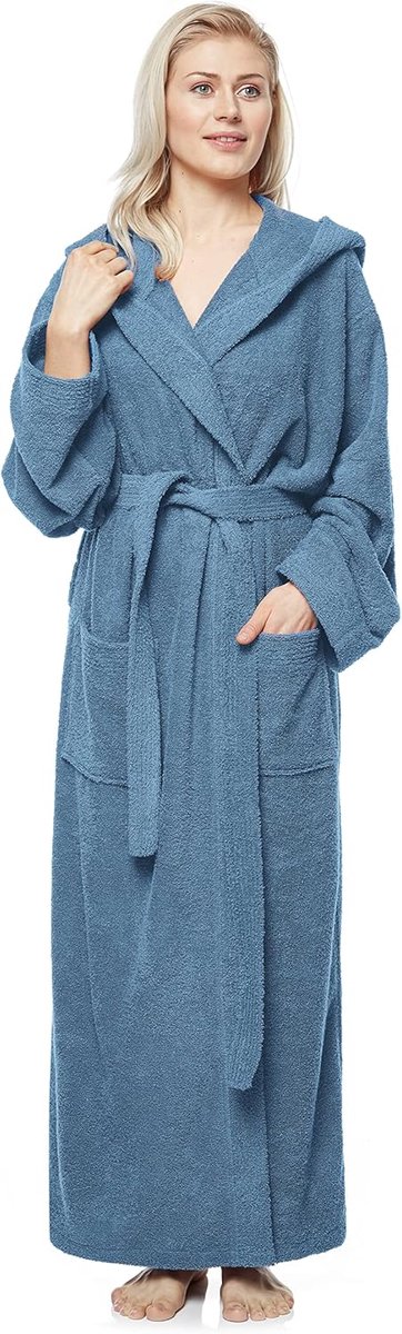 SnelShoppen - Dames Badjas met Capuchon, Extra Lange 100% Katoenen Frottee (380 g/m²) OEKO-TEX, Gezellig en Ademend, Ideaal voor Thuis, Wellness en On