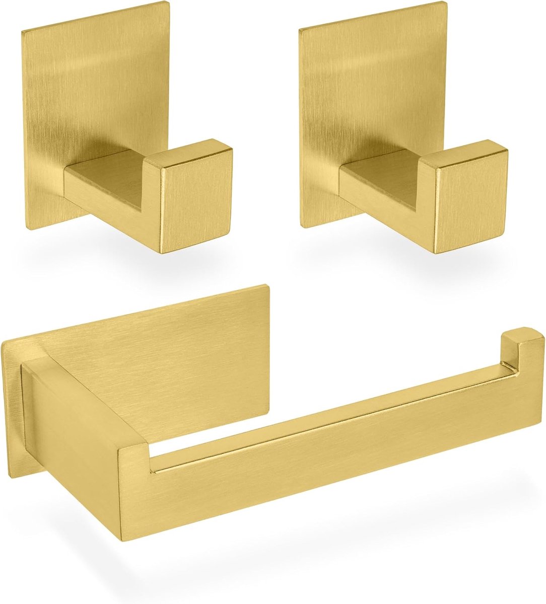 SnelShoppen - Toiletpapierhouder + 2x Handdoekhaken - Zelfklevend - Badkameraccessoires zonder Boren - Roestvrij Staal 304 - Goud - Modern Design voor