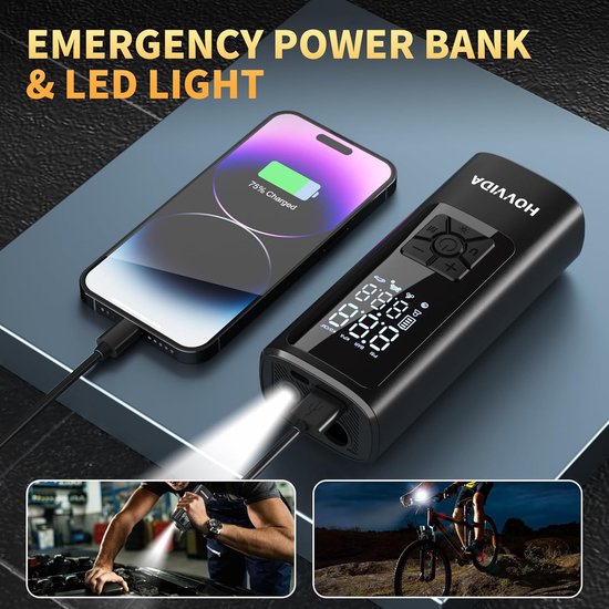 SnelShoppen - Draadloze Bandenpomp 150 PSI, Draagbare Luchtpomp met Automatische Uitschakeling, LED Lichten, 5200 mAh voor Auto, Motor, Fiets en Bal — afbeelding 4