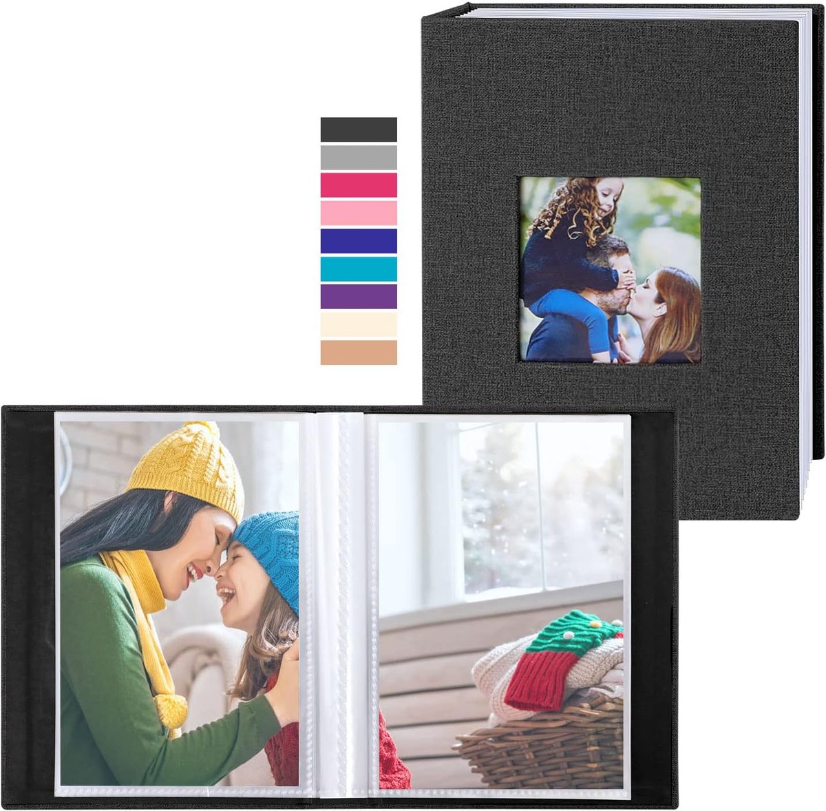 SnelShoppen - Mini Fotoalbum 10 x 15 cm, Insteekalbum voor 100 Foto's, Zwart Linnen, Klein en Compact, Perfect voor Portretfoto's, Ideaal voor Feesten